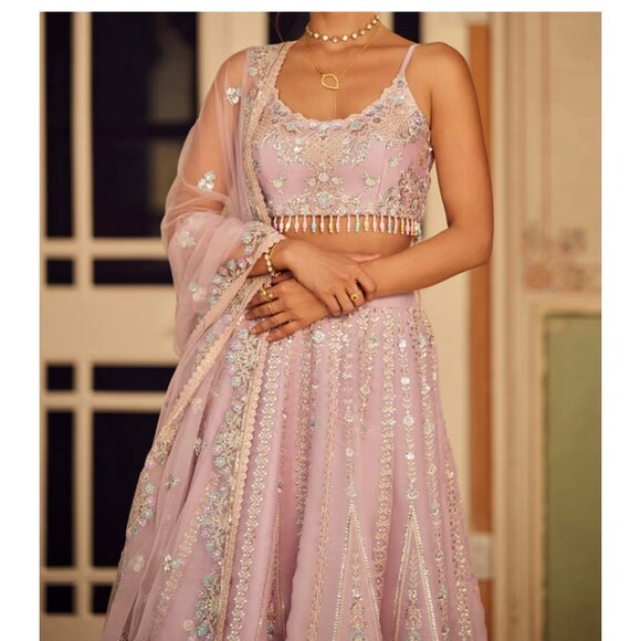 Dusty Purple Embroidered Organza Lehenga - Picture 2 of 16